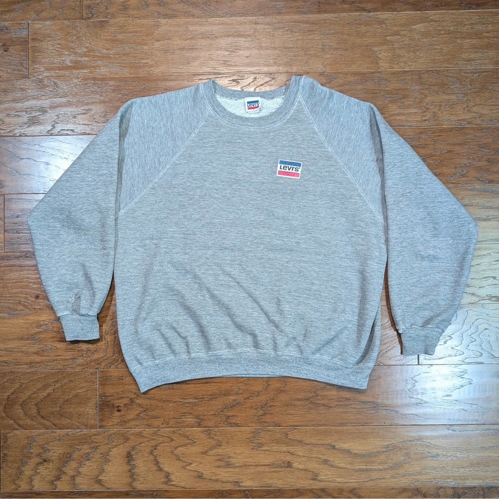Vintage Levis Raglan Sweatshirt XL 24x24 Heather Gray Tricolor Logo Patch
